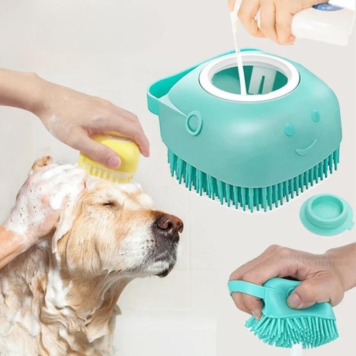 Hundebadebürste Haustier-Massagebürste Shampoo-Spender Weiche Silikonbürste Für Hunde Und Katzen Duschpflegewerkzeug Haustier