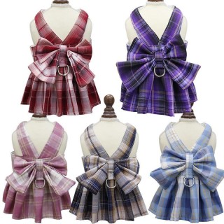 Pet JK Plaid Skirt Harness mit Zugseil – Laufweste für Hunde und Katzen vest, XS dunkel rosa