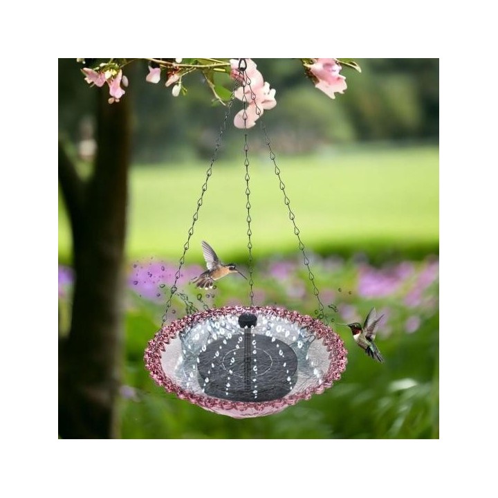 Solarbetriebene Vogelbad-Brunnenpumpe zum Aufhängen, multifunktionales Becken für Vogelbad, Futterspender und Trinkbrunnen, D