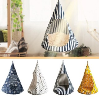 Abnehmbare Hängematte für Haustiere, abnehmbar, waschbar, Katzenstreu, zum Aufhängen, Leinen, kegelförmiges Bett blau