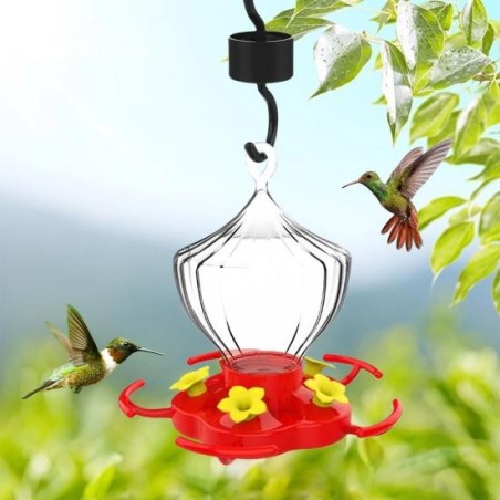 16 oz Kolibri-Futterspender zum Aufhängen im Freien, Kolibri-Futterspender mit 5 Blumenfütterungsöffnungen und Sitzstange als