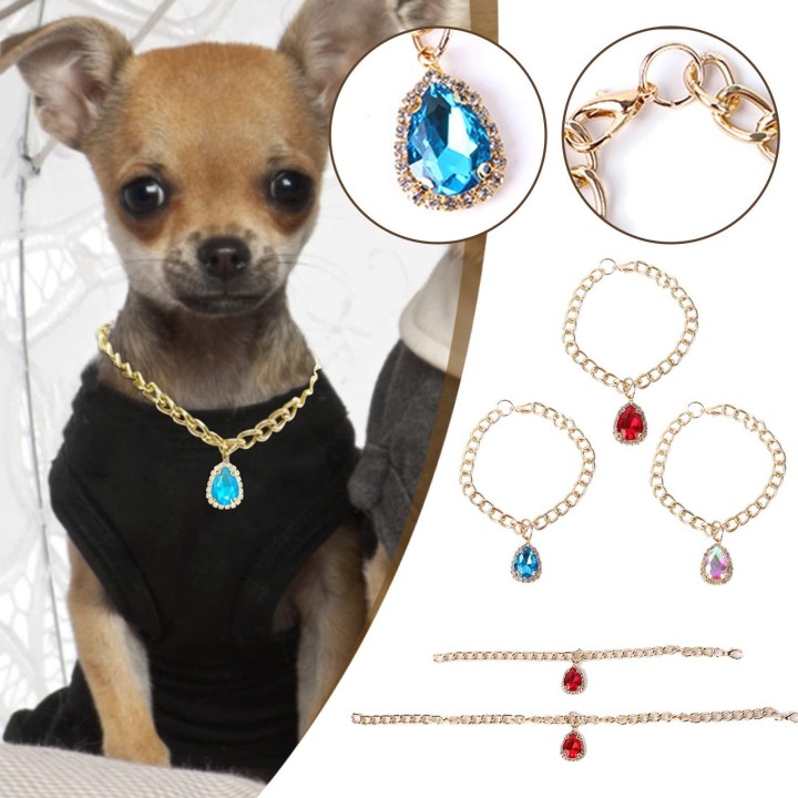 Halskette mit Diamant-Anhänger für Haustiere, Wassertropfen-Halsband, Katzenzubehör, Teddy, kleines und mittelgroßes Hundehal