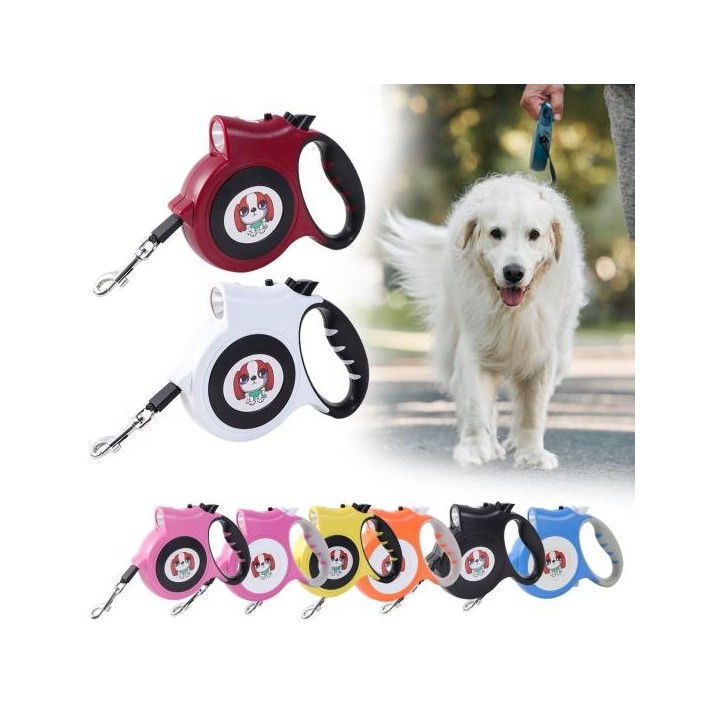 5 m automatische Skalierung, rutschfester Griff, Haustierleine mit LED-Taschenlampe, Cartoon-Muster, Laufleine für Haustiere,