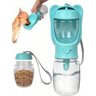 2 in 1 350 ml tragbare Wasserflasche für Hunde und Katzen aus lebensmittelechtem Material mit Futterspender