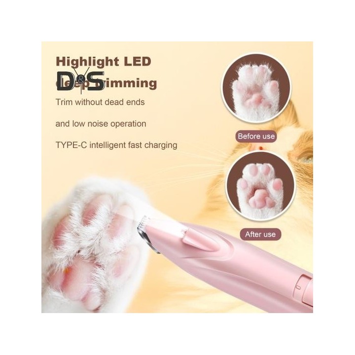 Elektrischer Tierhaarschneider, wiederaufladbarer Hundeschneider über USB, mit LED-Licht, leiser Haustier-Krallenschneider fü
