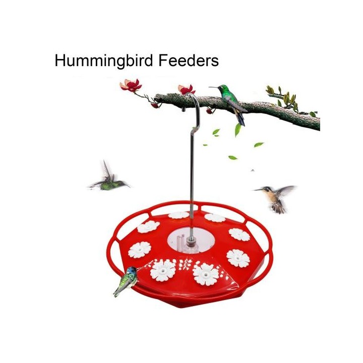 600 ml Kolibri-Futterspender zum Aufhängen im Freien für Wildvögel mit 8 Blumenfütterungsöffnungen und Sitzstange für die Dek