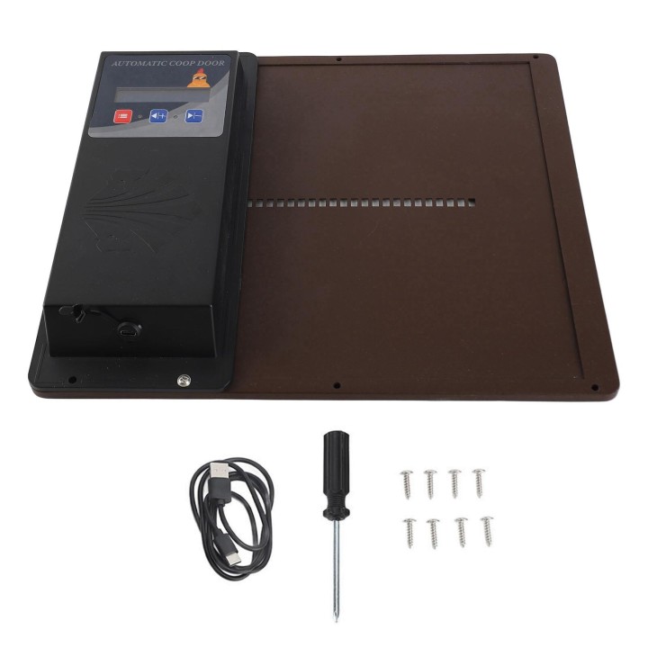 Geflügelstalltür mit Timer, LED-Anzeige, programmierbar, automatischer Hühnerstalltüröffner, horizontal braun