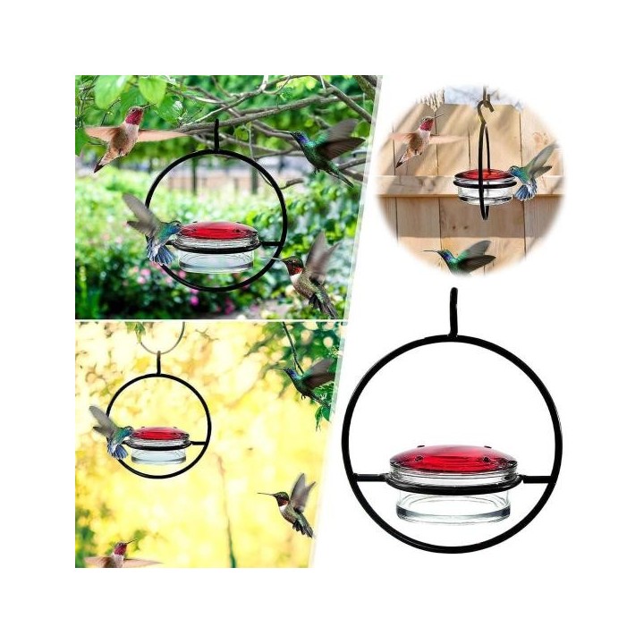 Kreisförmiger hängender Kolibri-Futterspender mit Metallring, Vogelfutterspender, ameisen- und bienensicher, Kolibris, Nektar