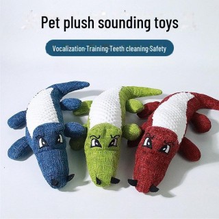 Hundespielzeug im Cartoon-Krokodil-Design zum Zahnen und für Spaß, bissfest und zahnreinigend, mit Geräuschsimulation.