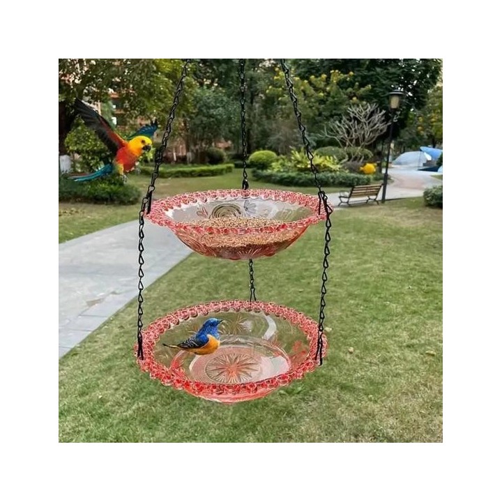 Vogelbad zum Aufhängen im Freien, Kolibri-Badewanne, zweischichtige Futterschale für Wildvögel, für Garten, Hinterhof, Terras