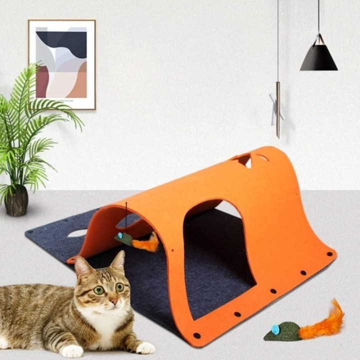 Faltbarer Katzentunnel aus Filz, DIY-Katzentunnelspielzeug, abnehmbares und waschbares Katzenklettergerüst, Katzennest mit An