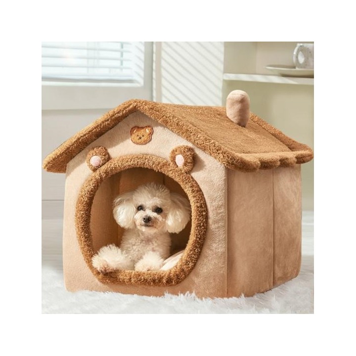 Haustierbetthöhle mit abnehmbarem Kissenkissen, Cartoon-Bär, geschlossener Innenbereich, für Katzen und Hunde S