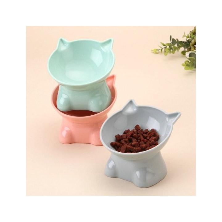 Langlebig, leicht zu reinigen, schräger Mund, Futternapf, Cartoon-Katzenform, Hundefutter-Feeder rosa