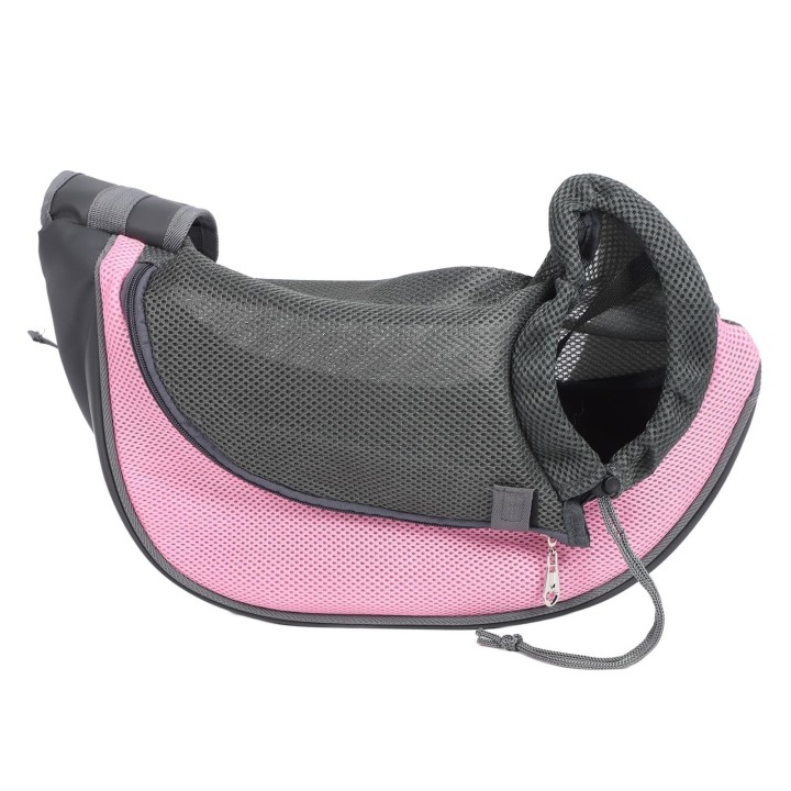 Haustier Hund Sling Carrier Verstellbarer Gürtel Atmungsaktives Mesh Hand Free Puppy Sling Bag für Katzen im Freien L rosa