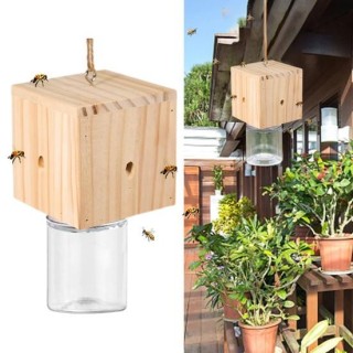 Holz-Zimmermann-Bienenfalle mit durchsichtiger Plastikflasche für den Außenbereich, natürliche Holz-Bohrbienenfalle, wetterfe