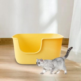 Katzentoiletten mit hohen Seitenwänden, großes Becken, leicht zu reinigende Katzentoilette für Kätzchen, gelb