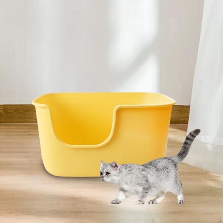 Katzentoiletten mit hohen Seitenwänden, großes Becken, leicht zu reinigende Katzentoilette für Kätzchen, gelb