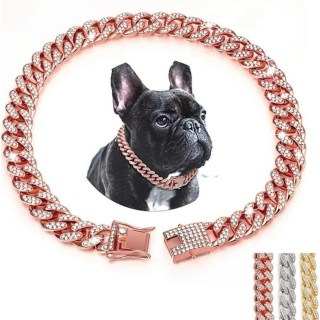 1 Stück exquisites Hundehalsband aus kubanischer Kette mit Diamanten – 13 mm breite, geometrisch gemusterte Metallhalskette f