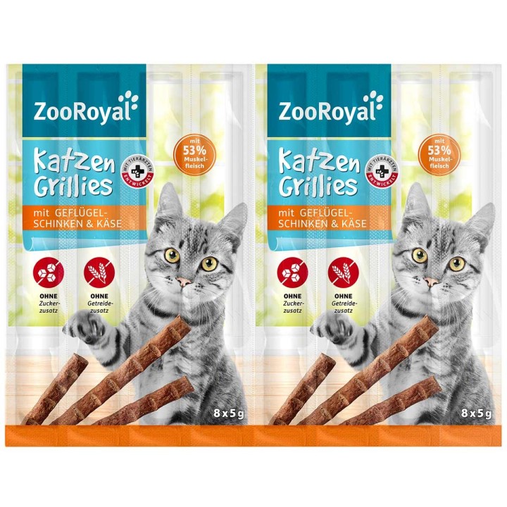 ZooRoyal Katzen-Grillies Geflügelschinken & Käse 8x5 g