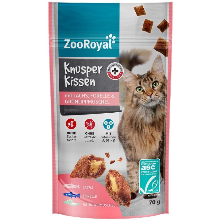 ZooRoyal Knusperkissen Lachs, Forelle & Muschel 70 g