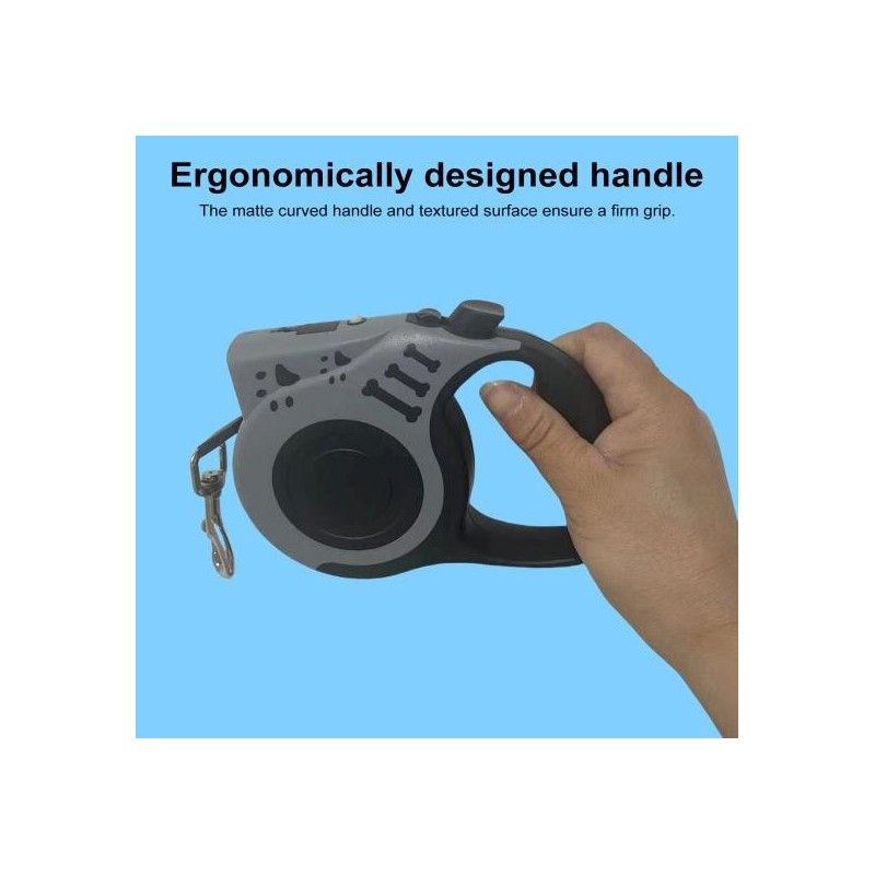 Einziehbare Hundeleine mit ergonomischem Griff und Taschenlampe. Verwicklungsfreies, robustes Nylonseil zum Spazierengehen mi