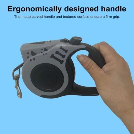 Einziehbare Hundeleine mit ergonomischem Griff und Taschenlampe. Verwicklungsfreies, robustes Nylonseil zum Spazierengehen mi
