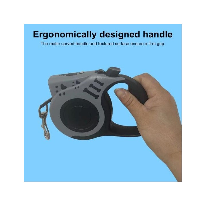 Einziehbare Hundeleine mit ergonomischem Griff und Taschenlampe. Verwicklungsfreies, robustes Nylonseil zum Spazierengehen mi