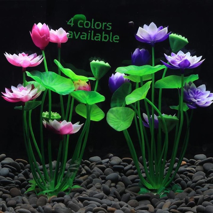 Lotus CU59: Aquarium-Dekoration – Künstliche Lotus-Wasserpflanze als Ornament für Aquarien CU59 violett