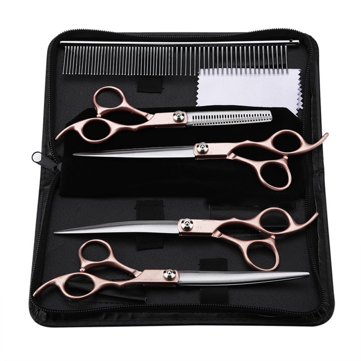 7  4-teiliges Scherenset mit Goldgriff, professionelle Hundesalon-Friseurschere