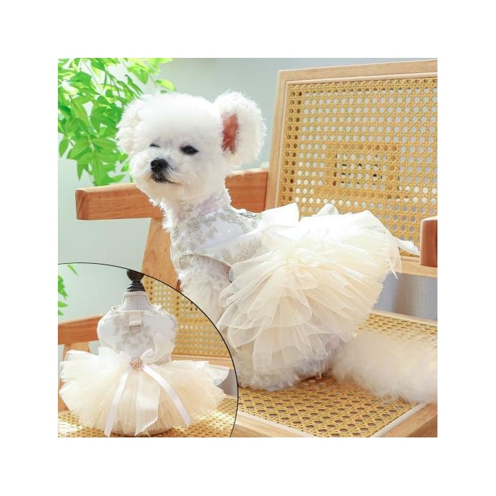 Welpenkleid, modisch, exquisit, Prinzessin, Hund, Saum, Stickerei, Hund, Katze, Hochzeitskleid, Anziehzubehör S gelb