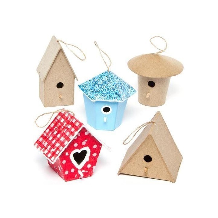 Mini-Vogelhäuser aus Pappmaché für Kinder und Erwachsene zum Dekorieren und Verschönern (Packung mit 6)