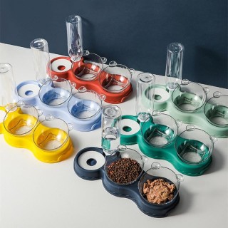 Haustier-Katzennapf, automatischer Futternapf, 3-in-1-Napf für Hunde und Katzen, mit Wasserbrunnen, Doppelnapf zum Trinken, e