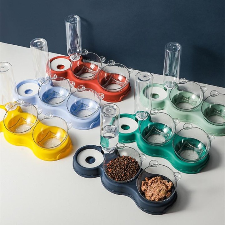 Haustier-Katzennapf, automatischer Futternapf, 3-in-1-Napf für Hunde und Katzen, mit Wasserbrunnen, Doppelnapf zum Trinken, e