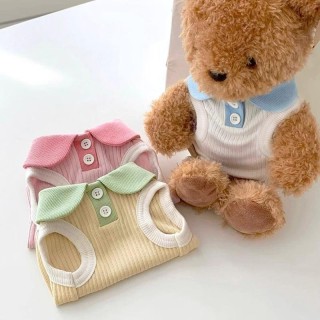 Neues eisfarbenes Hunde-T-Shirt mit kontrastierendem Revers und lässigem Katzen-Teddybären, Frühlings-/Sommer-Haustierkleidun