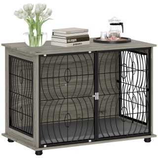 Hundekäfig für Zuhause, Hundehütte, Indoor Haustierkäfig mit Kissen Grau