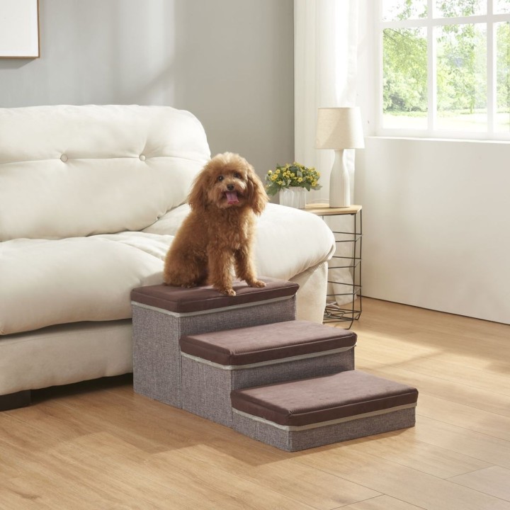 Hundetreppe Vojens mit 3 Stufen 75x40x30 cm Braun/Grau