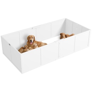 Hunde-Wurfbox, mit verstellbaren Eingängen, 196 x 96 x 48 cm, Weiß