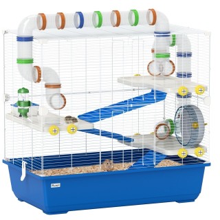 Hamsterkäfig für Zwerghamster 4 Etagen Nagerkäfig mit Zubehör 78x45x73 cm Blau
