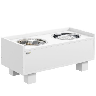 Hundenapf erhöht, Höhenverstellbar Futternapf für Hunde mit Stauraum, Weiß