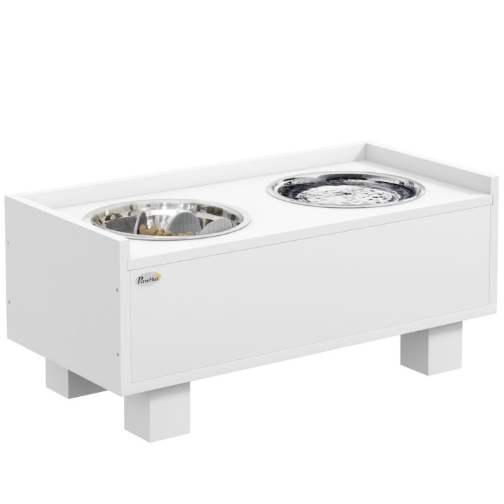Hundenapf erhöht, Höhenverstellbar Futternapf für Hunde mit Stauraum, Weiß