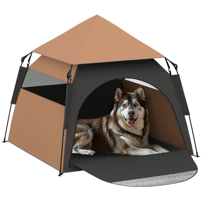 Haustierzelt, Hundezelt, Katzenhaus im Freien, Hundehaus mit Meshfenster Braun