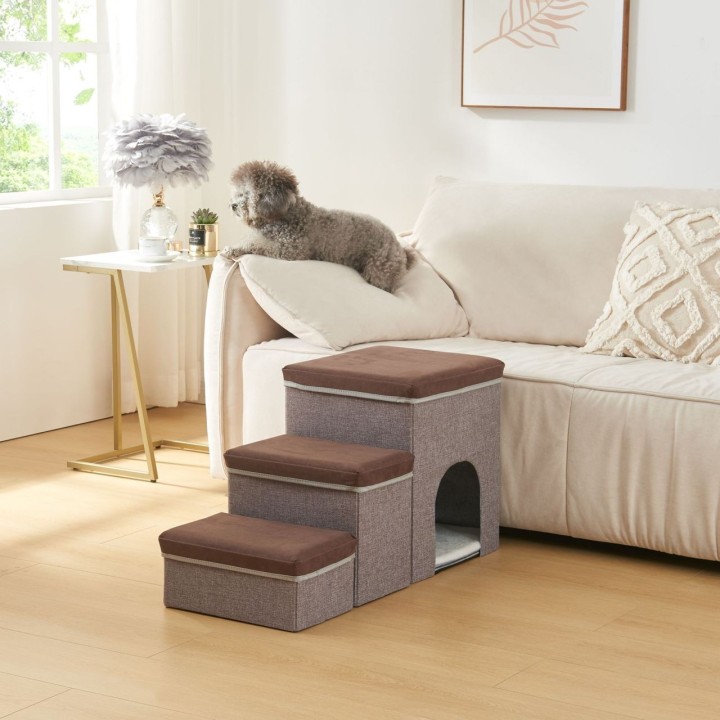 Hundetreppe Vojens mit Höhle 76x33x43 cm Braun/Grau