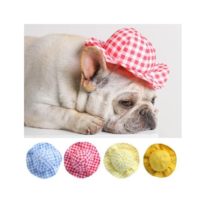 Haustier Kappe Plaid Muster Sonnenschutz Atmungs Mode Haustier Fischer Hut Kopfbedeckung für S blau