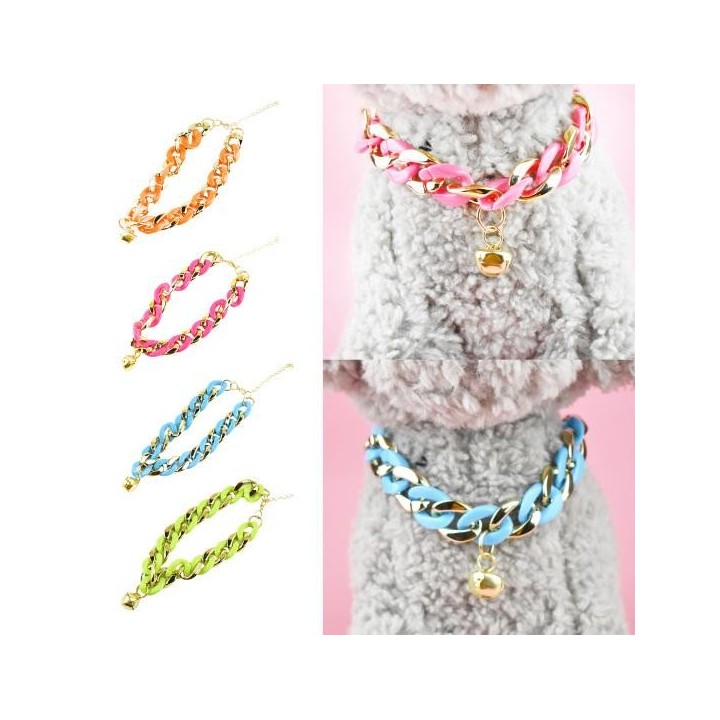 Halskette für Haustiere, mit Verlängerungskette, modisches Glöckchenhalsband, französische Bulldogge, Halskette, Schmuck grün