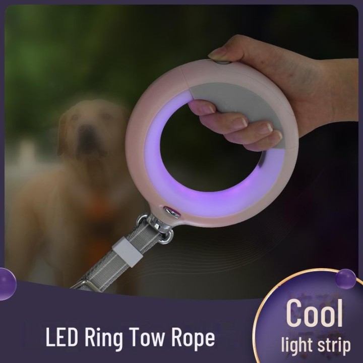 Einziehbare, farbenfrohe Hundeleine mit LED-Leuchtfunktion für mittelgroße und große Hunde White