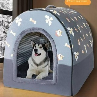 Große, flauschige, isolierte Schlafhütte für Haustiere im Innenbereich für Katzen und Hunde – halbgeschlossenes Design für de