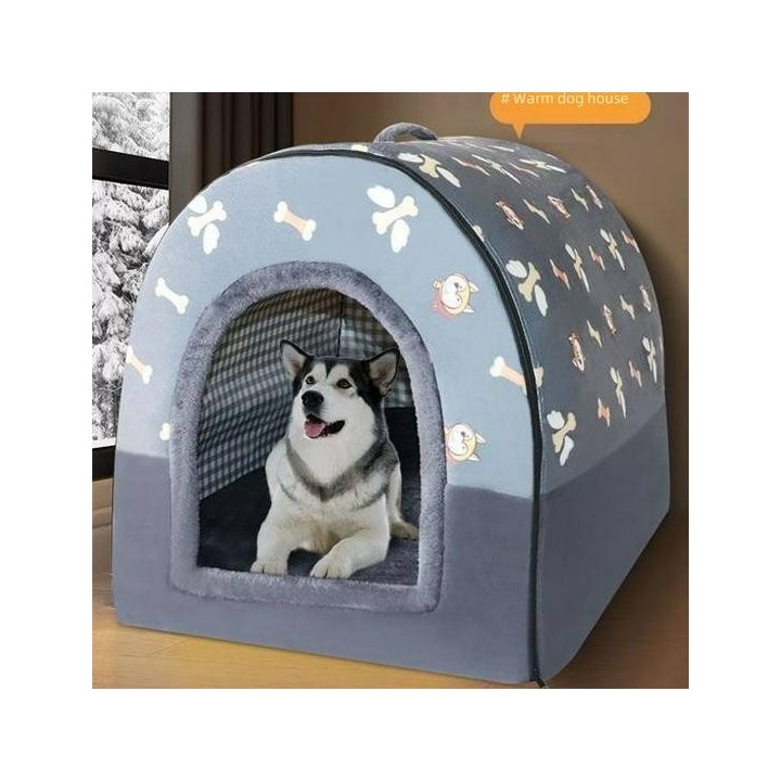 Große, flauschige, isolierte Schlafhütte für Haustiere im Innenbereich für Katzen und Hunde – halbgeschlossenes Design für de