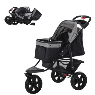 Hundewagen Hundebuggy Katzen Pet Stroller mit 3 Rädern klappbar Grau
