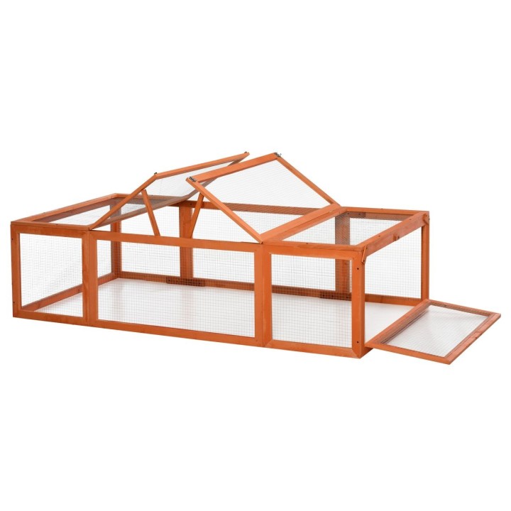 Zwergkaninchenstall mit Freilaufgehege, Kleintierstall, Massivholz, Multifunktional, Orange, 180 x 90 x 48 cm