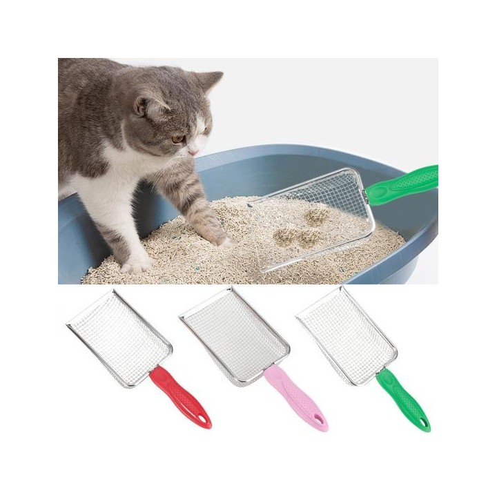 Katzenstreuschaufel, Edelstahl, tiefe Schaufel, Netzschaufel, antihaftbeschichtet, Kotsiebschaufel, Kätzchenkotheber für Katz